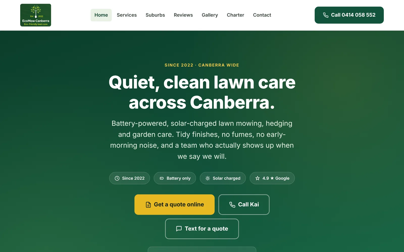 Eco Mow Canberra's website, built by Well Handled