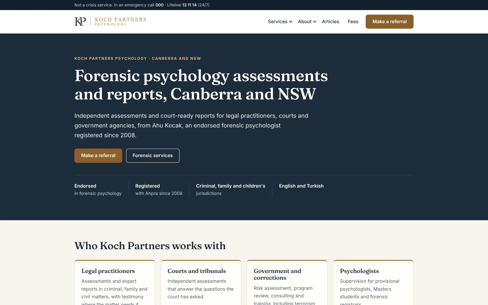 Website we built for Koch Partners Psychology